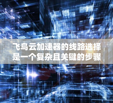 飞鸟云加速器的线路选择是一个复杂且关键的步骤,涉及到多个因素,以下是一个详细且系统化的指南,帮助用户更好地进行线路选择 飞鸟云加速器的线路选择是一个复杂且关键的步骤,涉及到多个因素,以下是一个详细且系统化的指南,帮助用户更好地进行线路选择