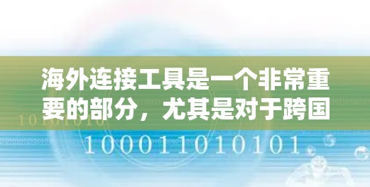 海外连接工具是一个非常重要的部分，尤其是对于跨国公司和个人进行跨部门协作时，确保信息流畅、数据一致是非常关键的。以下是几种常用用于海外连接的工具